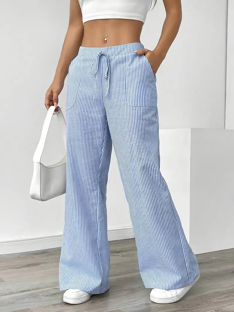 Elise Relaxed Stripe Pants | Casual Comfort Wide Leg Trousers