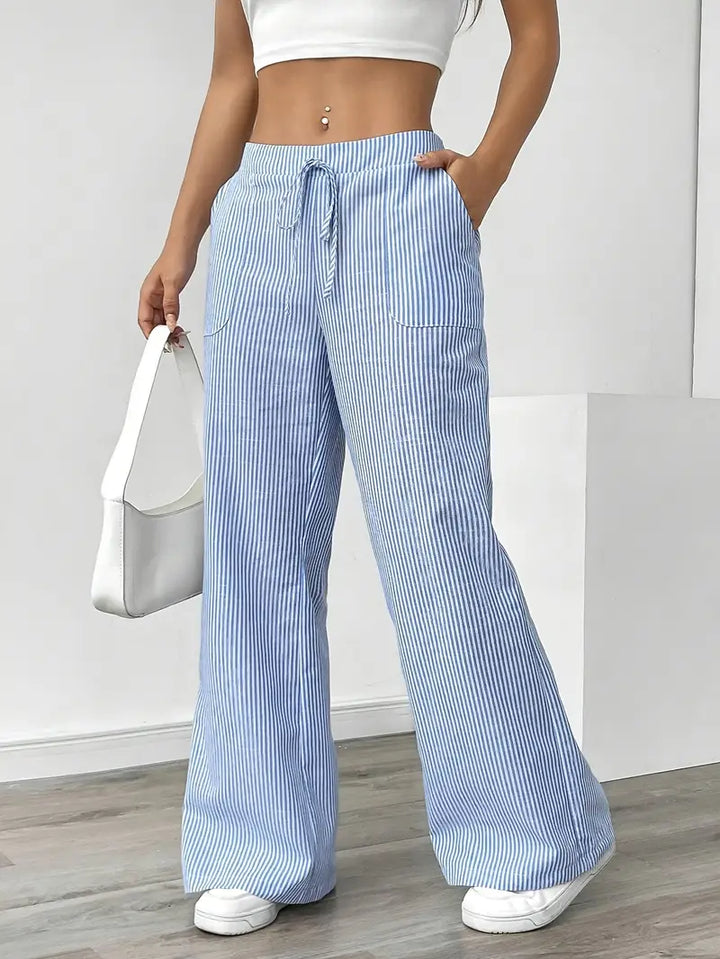 Elise Relaxed Stripe Pants | Casual Comfort Wide Leg Trousers