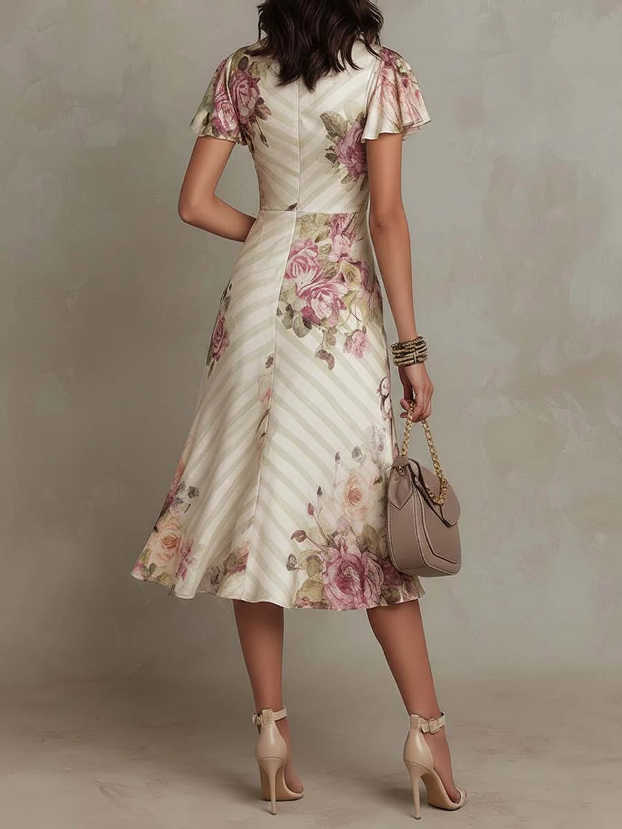 Jessa | Elegant Floral Chiffon Midi Dress