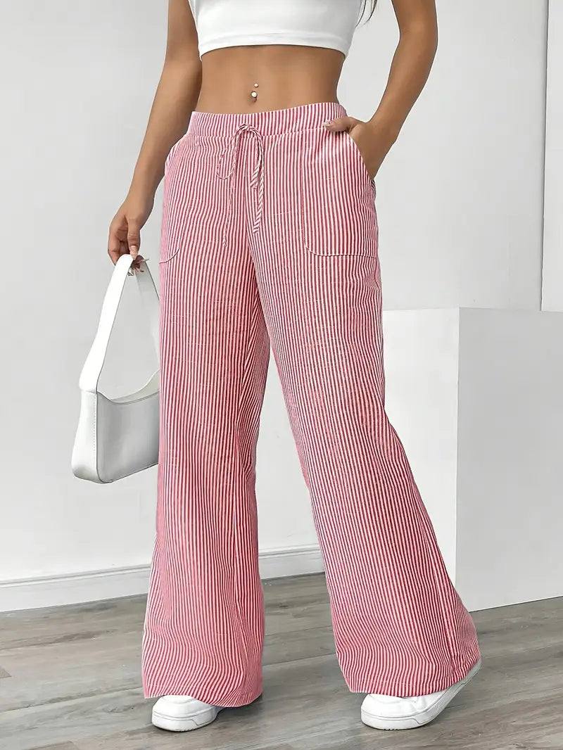 Elise Relaxed Stripe Pants | Casual Comfort Wide Leg Trousers