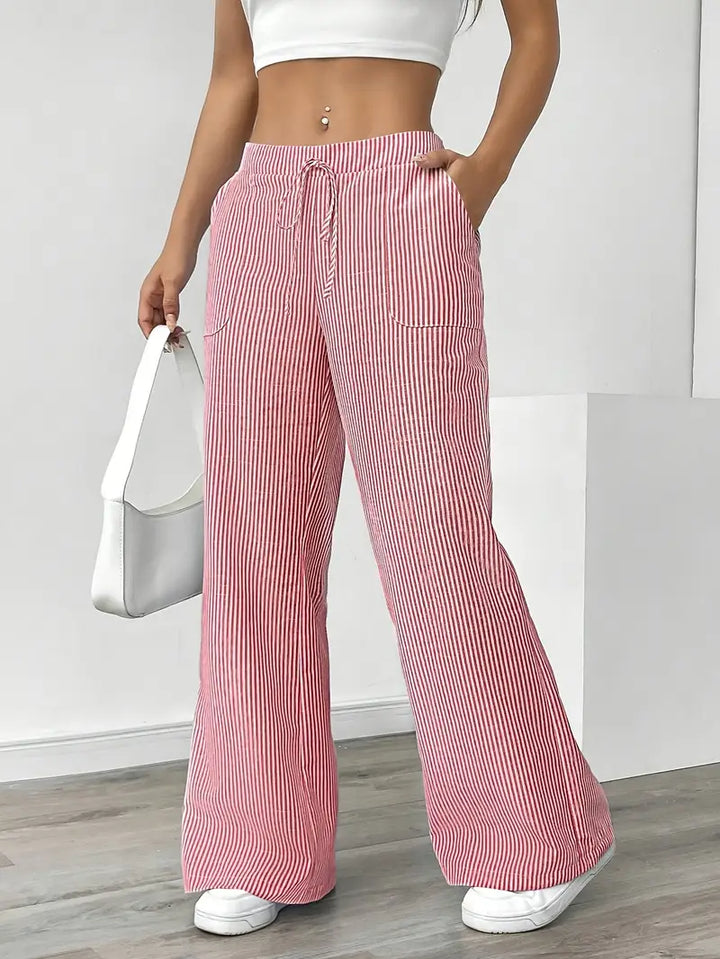 Elise Relaxed Stripe Pants | Casual Comfort Wide Leg Trousers