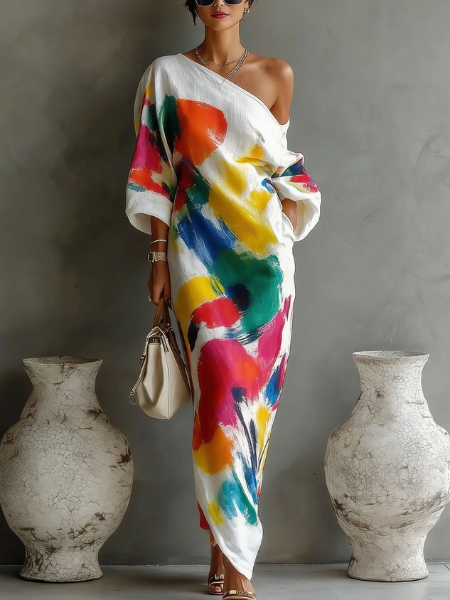 Danella | Floral Print Three Quarter Sleeve Maxi Dress