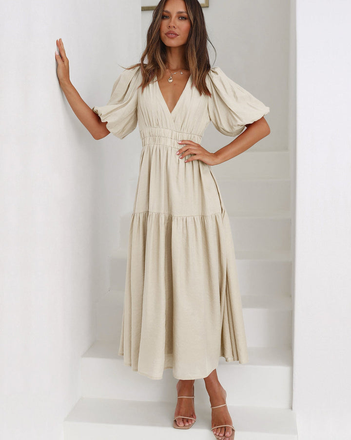 Delia | Floral Print Three Quarter Sleeve Midi Dress
