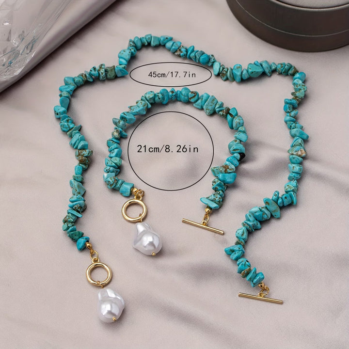 Turquoise & Pearl | Elegant Jewelry Necklace Bracelet Set