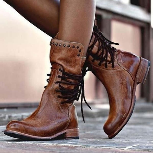 Ciss Vintage Lace-Up Boots | Classic Leather Ankle Boots