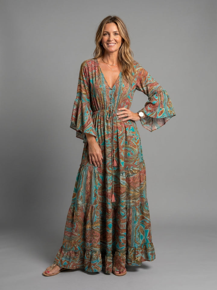 Melody | Floral Print Three Quarter Sleeve Maxi Dress