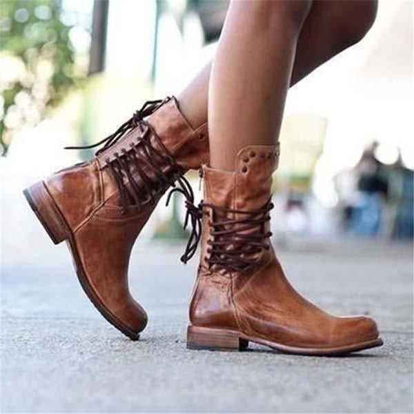 Ciss Vintage Lace-Up Boots | Classic Leather Ankle Boots