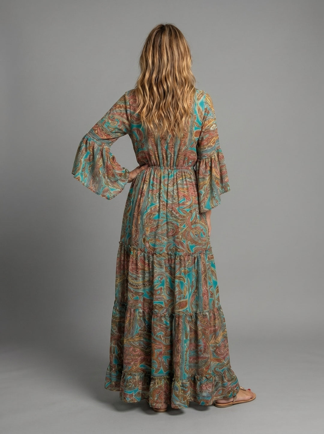 Melody | Floral Print Three Quarter Sleeve Maxi Dress