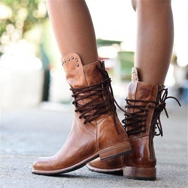 Ciss Vintage Lace-Up Boots | Classic Leather Ankle Boots