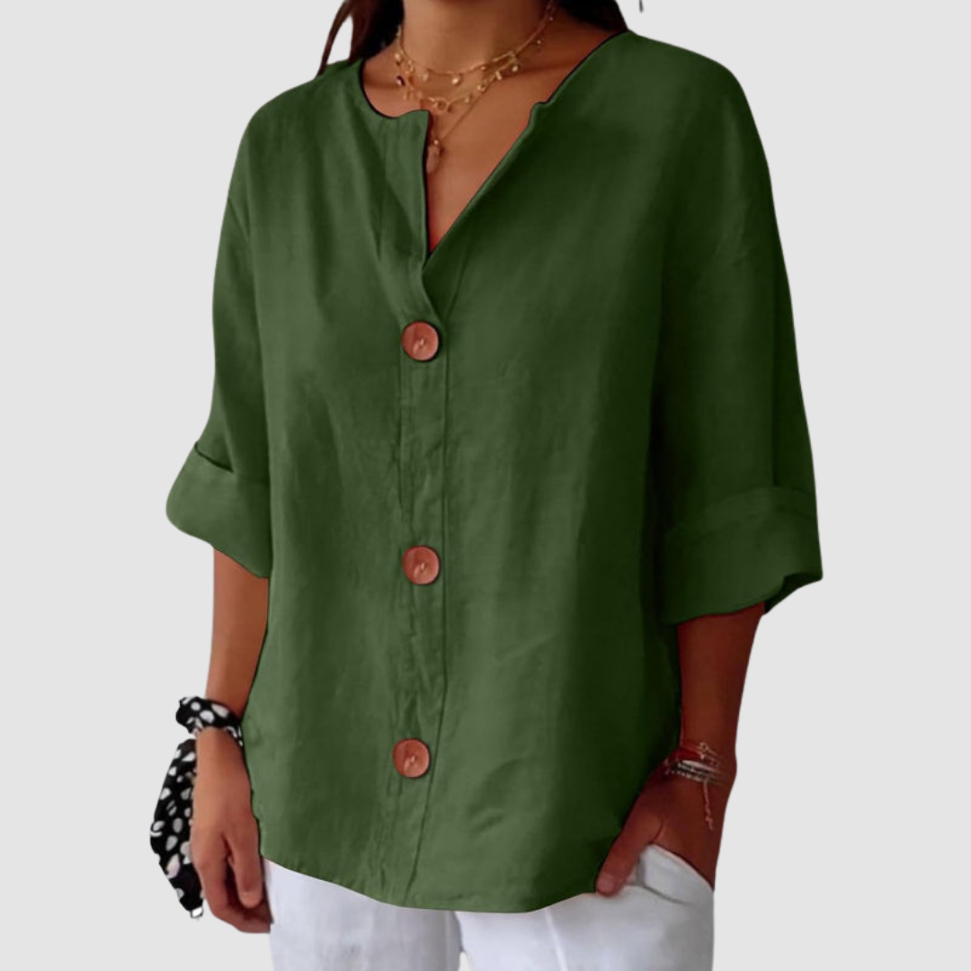Leah | Casual Three Quarter Sleeve Linen Blouse
