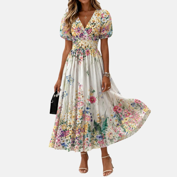 Kateline | Floral Print Three Quarter Sleeve Midi Dress