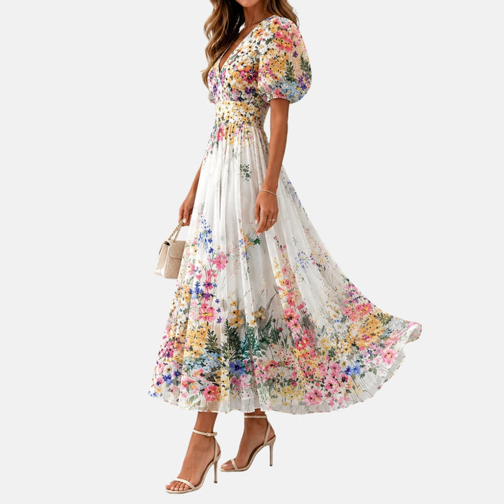 Kateline | Floral Print Three Quarter Sleeve Midi Dress