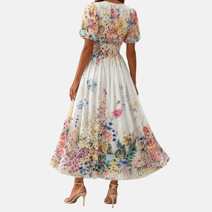Kateline | Floral Print Three Quarter Sleeve Midi Dress