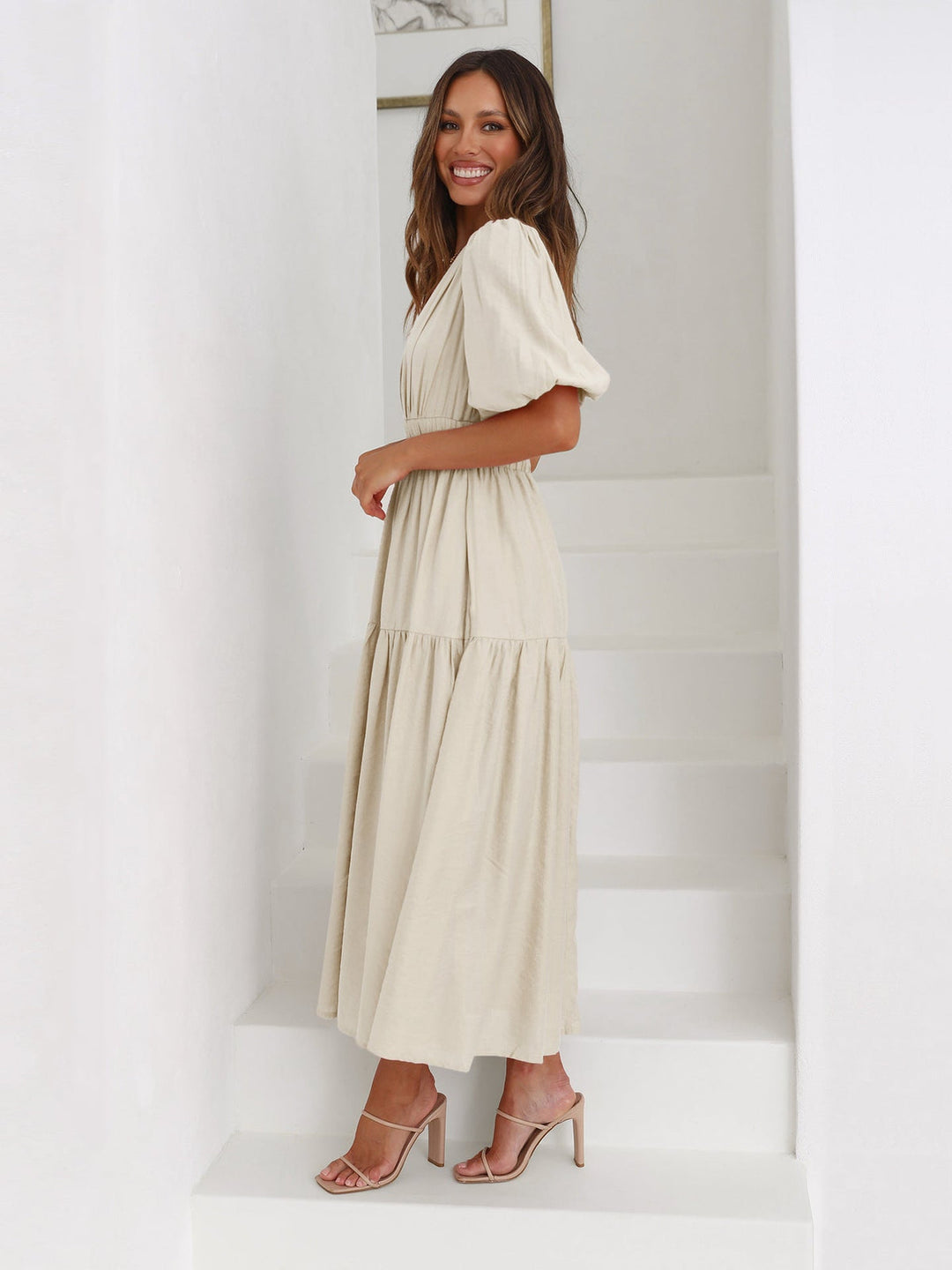 Delia | Floral Print Three Quarter Sleeve Midi Dress