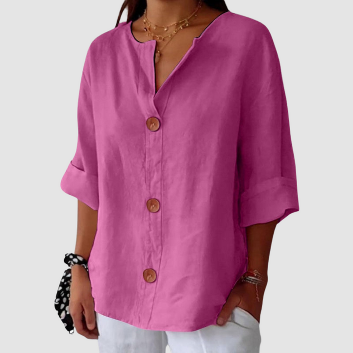 Leah | Casual Three Quarter Sleeve Linen Blouse