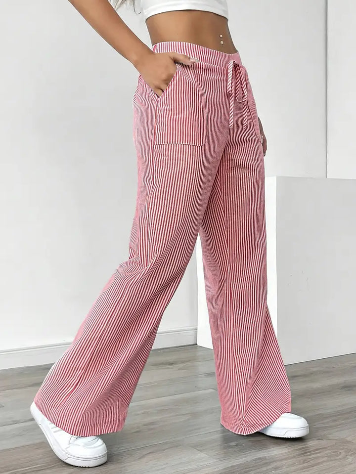Elise Relaxed Stripe Pants | Casual Comfort Wide Leg Trousers