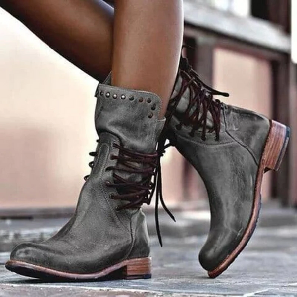 Ciss Vintage Lace-Up Boots | Classic Leather Ankle Boots