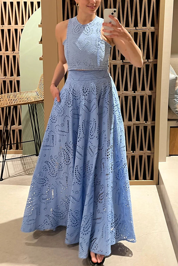 Larissa | Embroidered, High-Waist Maxi Skirt Set