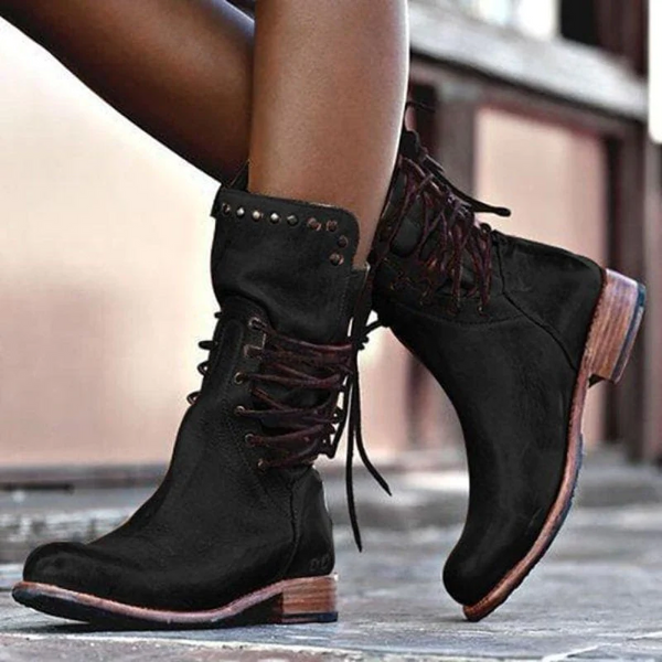 Ciss Vintage Lace-Up Boots | Classic Leather Ankle Boots