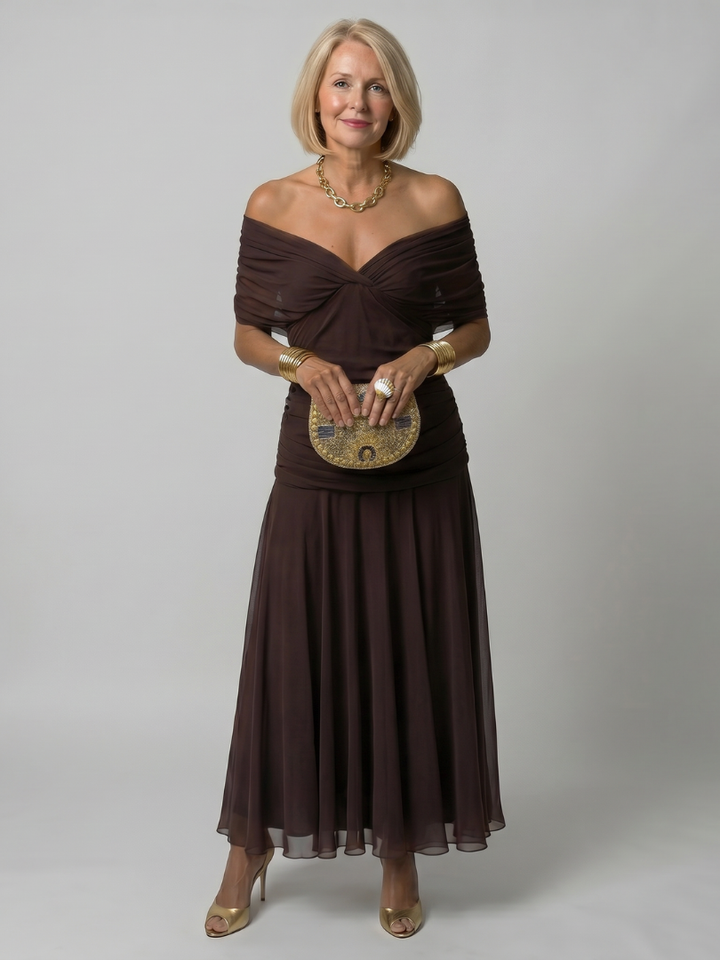 Calen - Off Shoulder Flow Midi Dress | Casual, Elegant, Comfortable