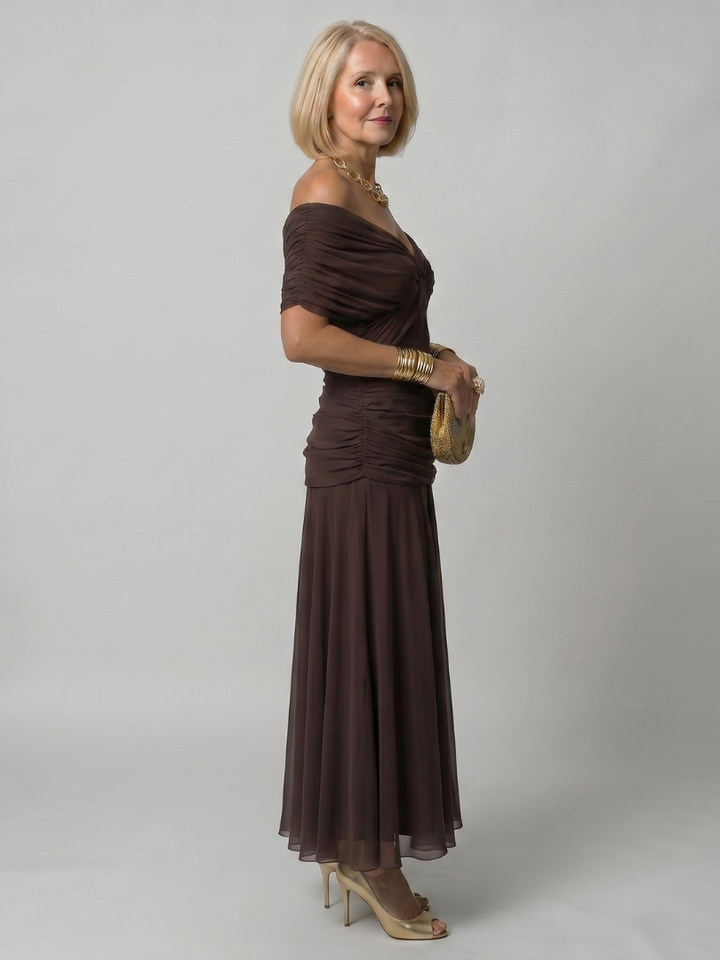 Calen - Off Shoulder Flow Midi Dress | Casual, Elegant, Comfortable