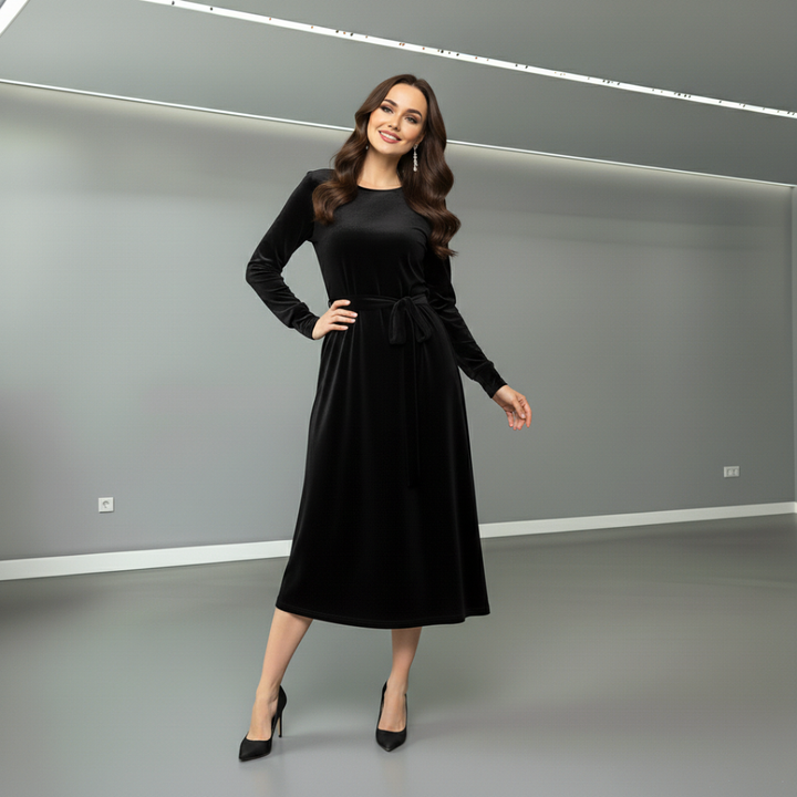 Natalia | Elegant Suede Three Quarter Midi Dress