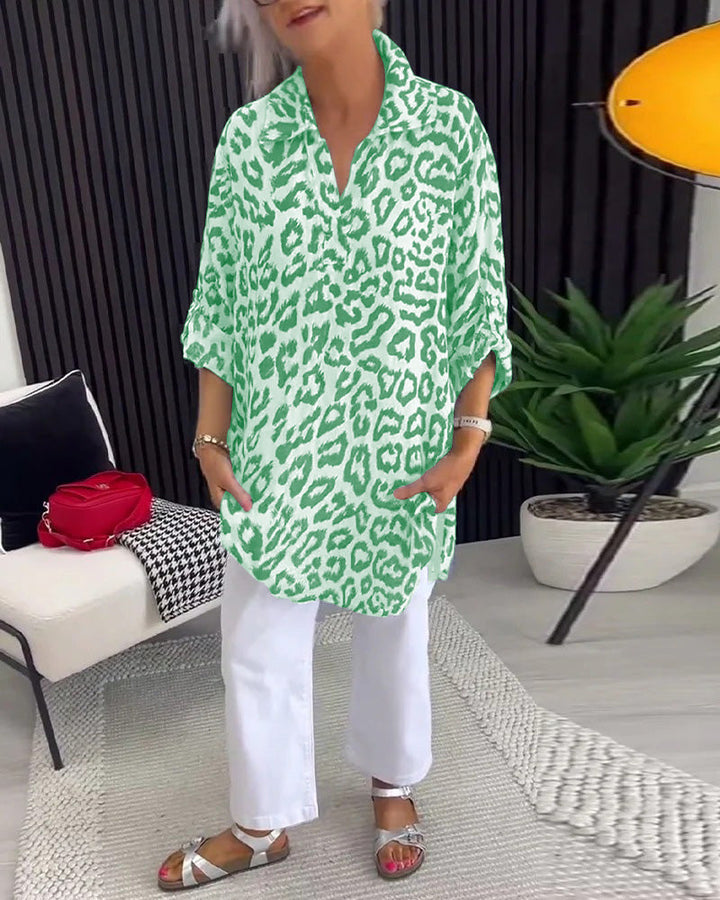 Isobel - Elegant Leopard Printed Collar Blouse