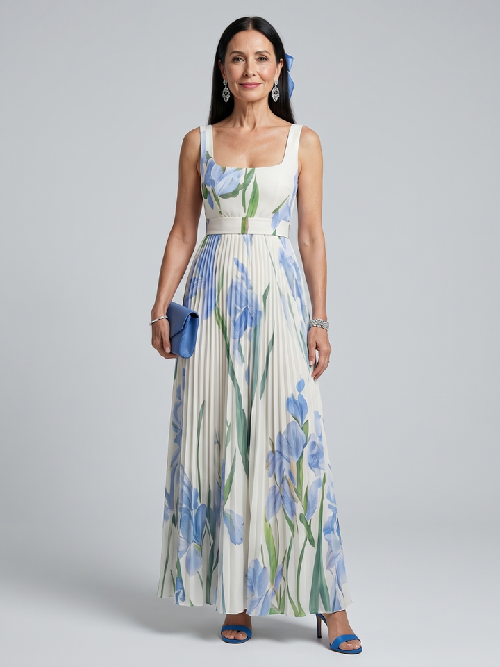 Ophelia | Floral Print Sleeveless Square Neck Midi Dress