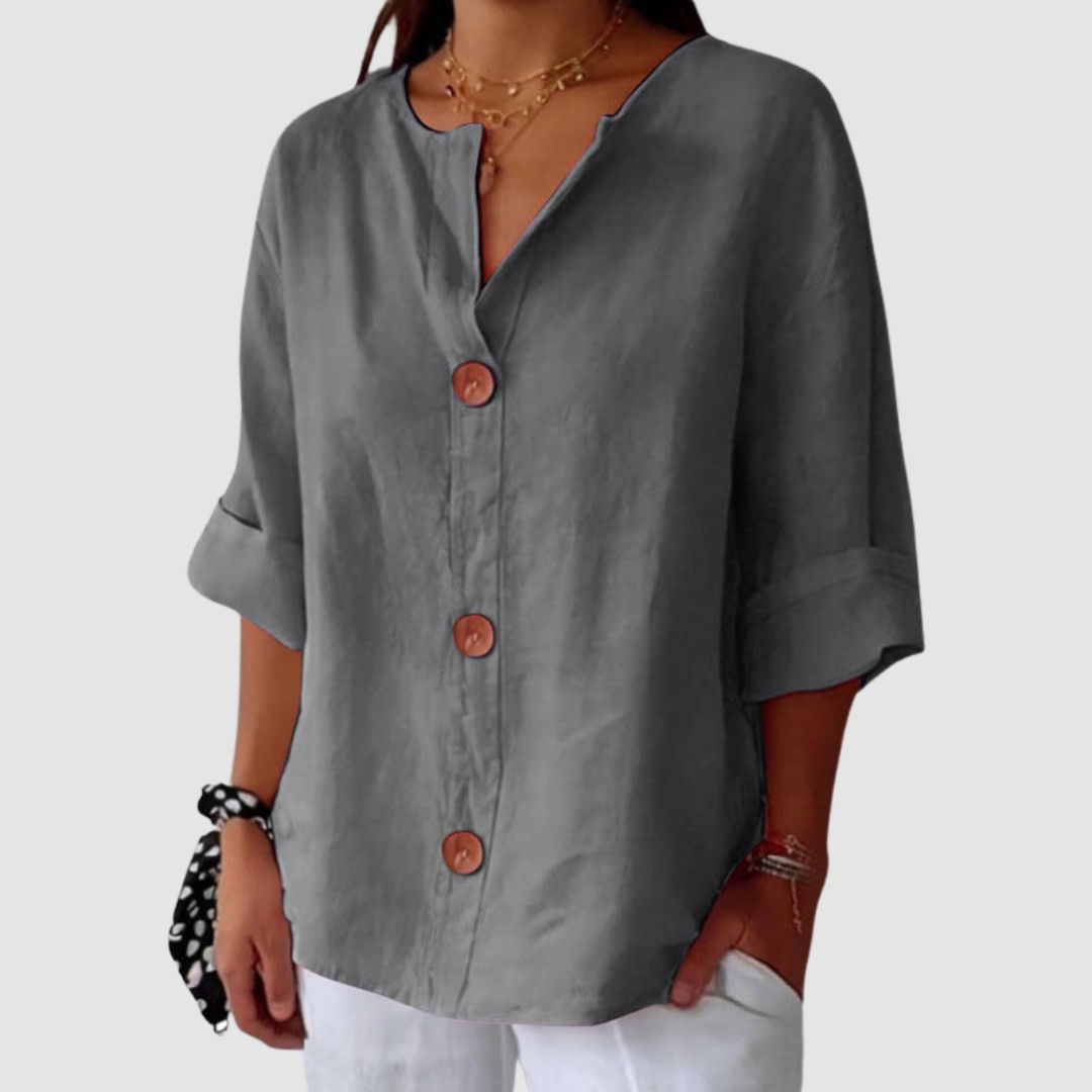 Leah | Casual Three Quarter Sleeve Linen Blouse