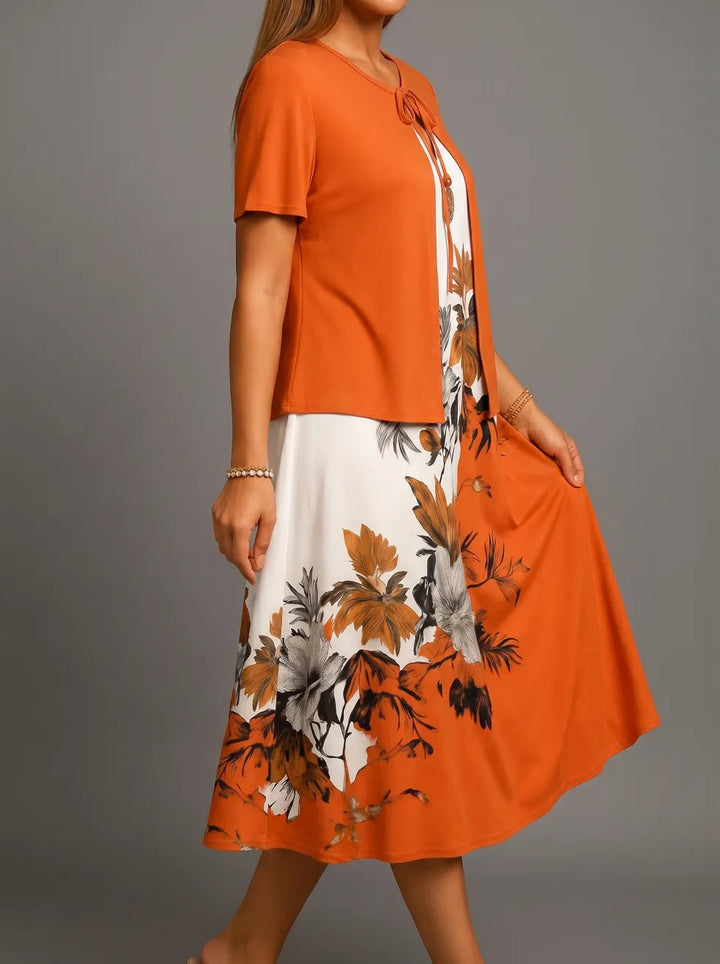 Milena | Floral Print Three Quarter Sleeve Midi Dress