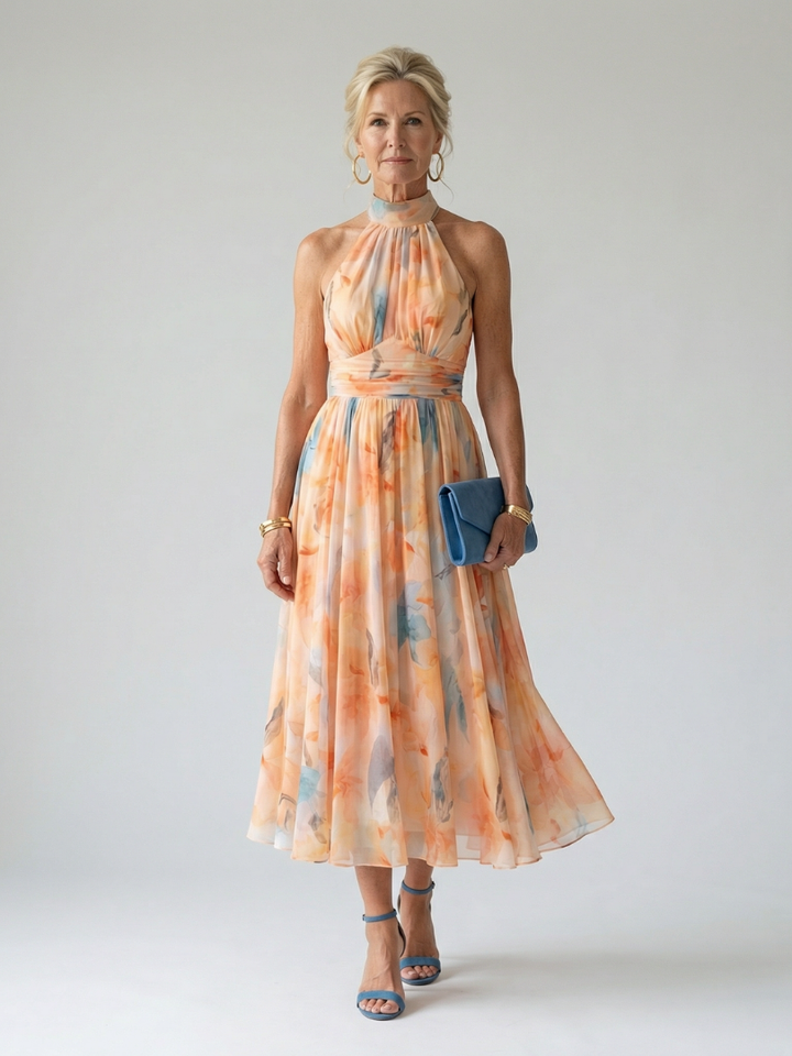 Elin | Soft Halter Three Quarter Midi Dress