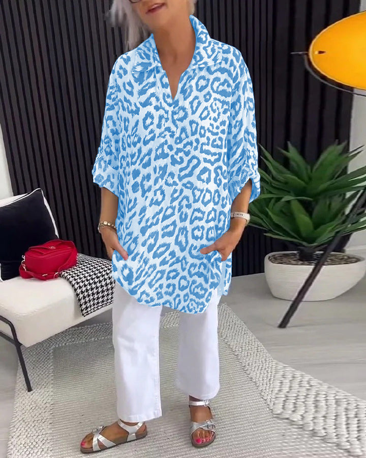Isobel - Elegant Leopard Printed Collar Blouse