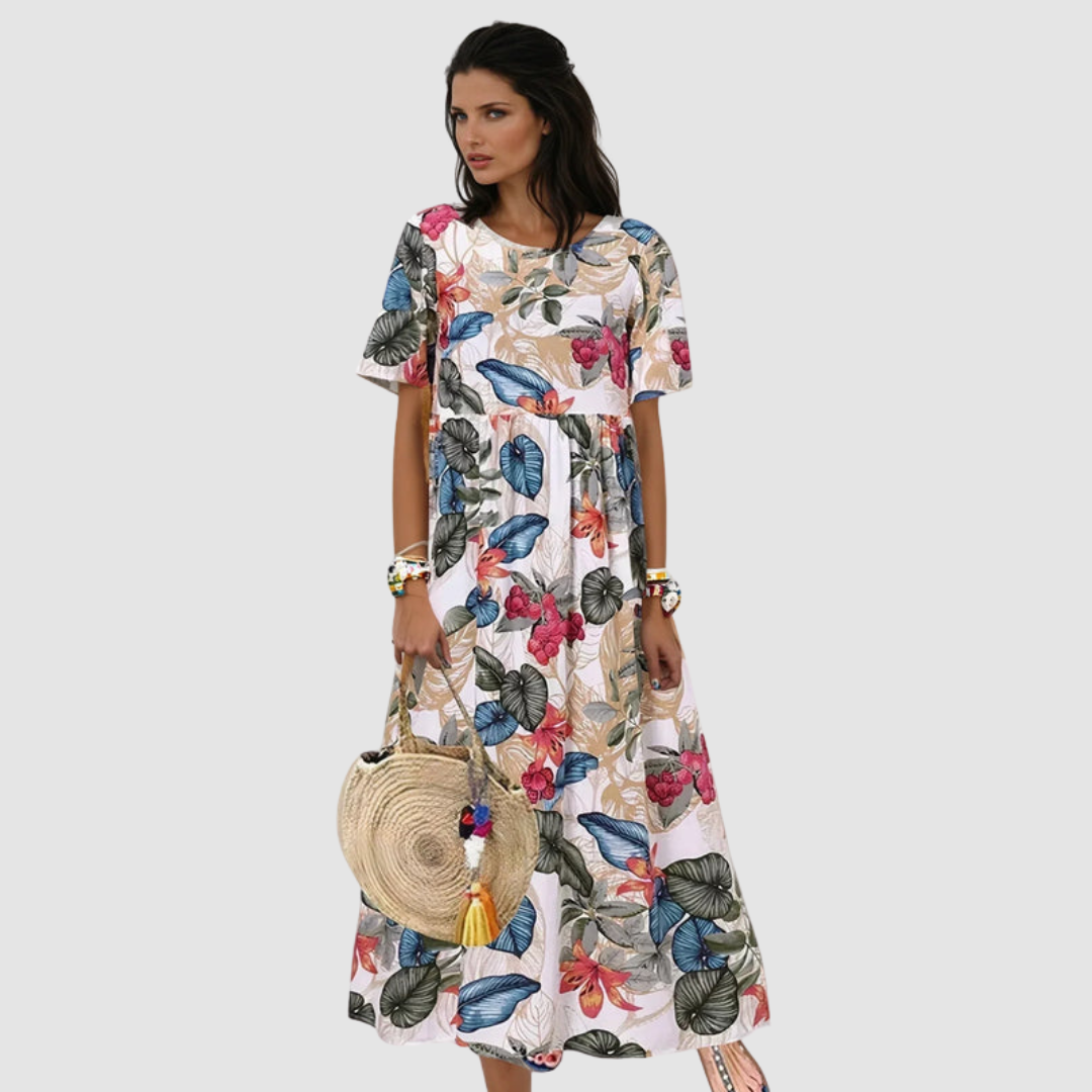 Lia - Elegant Floral Print Midi Dress