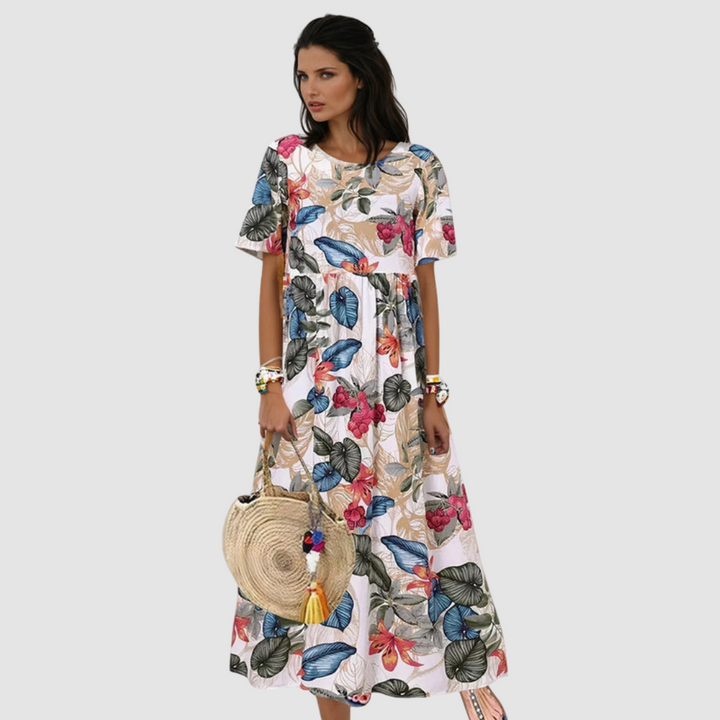 Lia - Elegant Floral Print Midi Dress