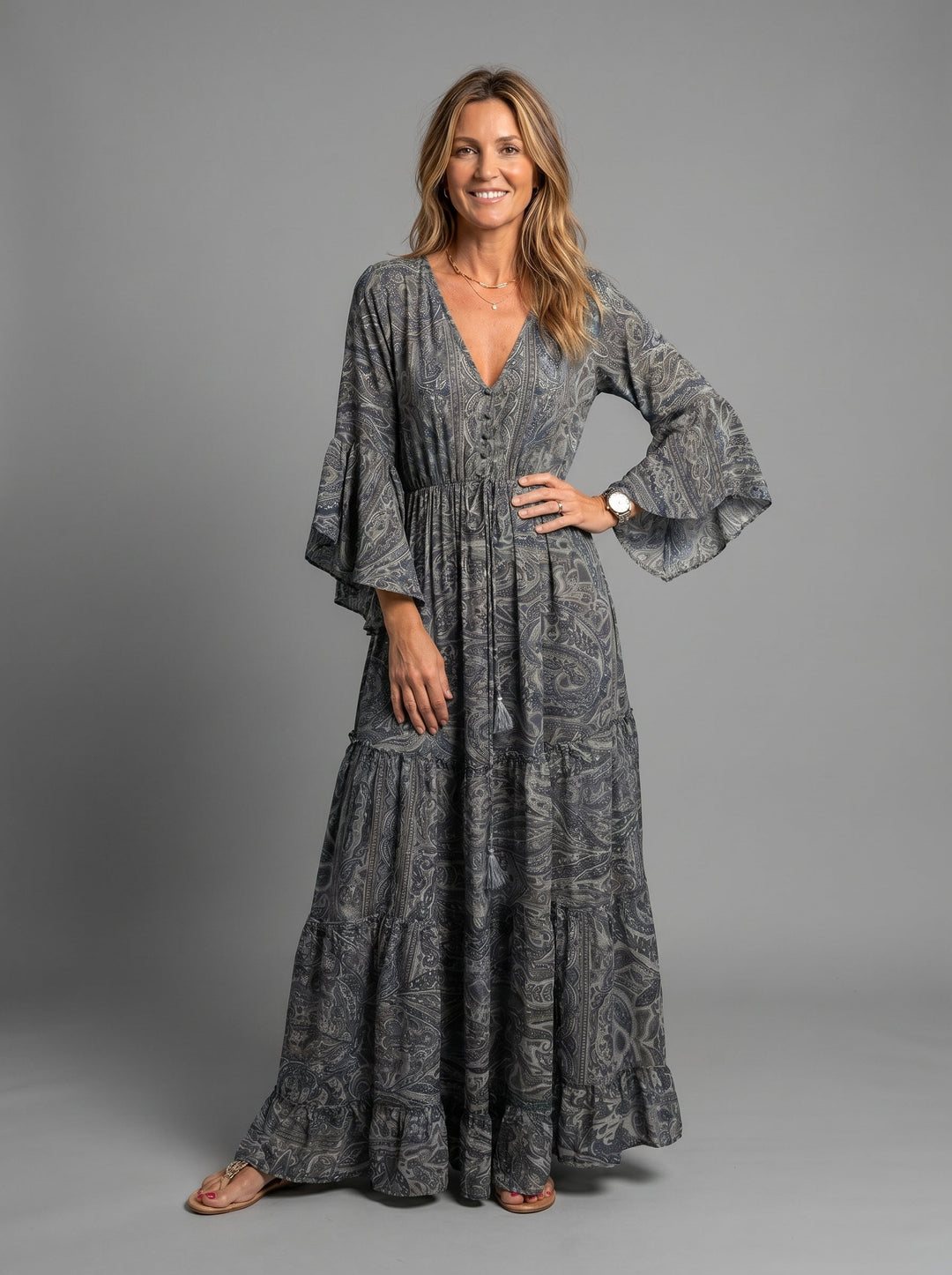 Melody | Floral Print Three Quarter Sleeve Maxi Dress