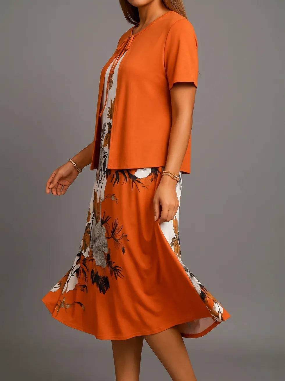 Milena | Floral Print Three Quarter Sleeve Midi Dress