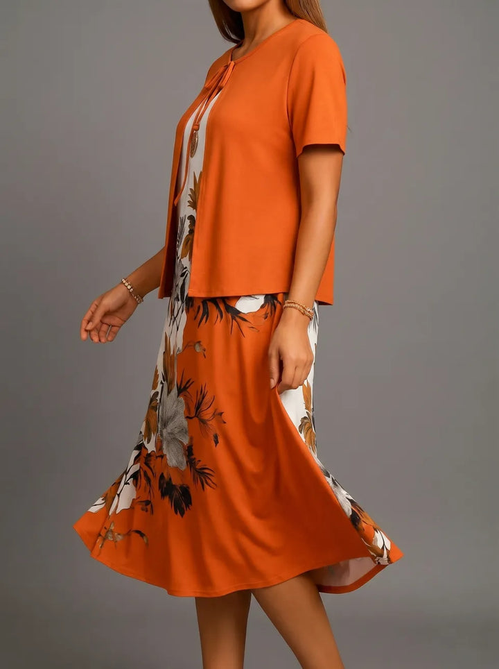Milena | Floral Print Three Quarter Sleeve Midi Dress