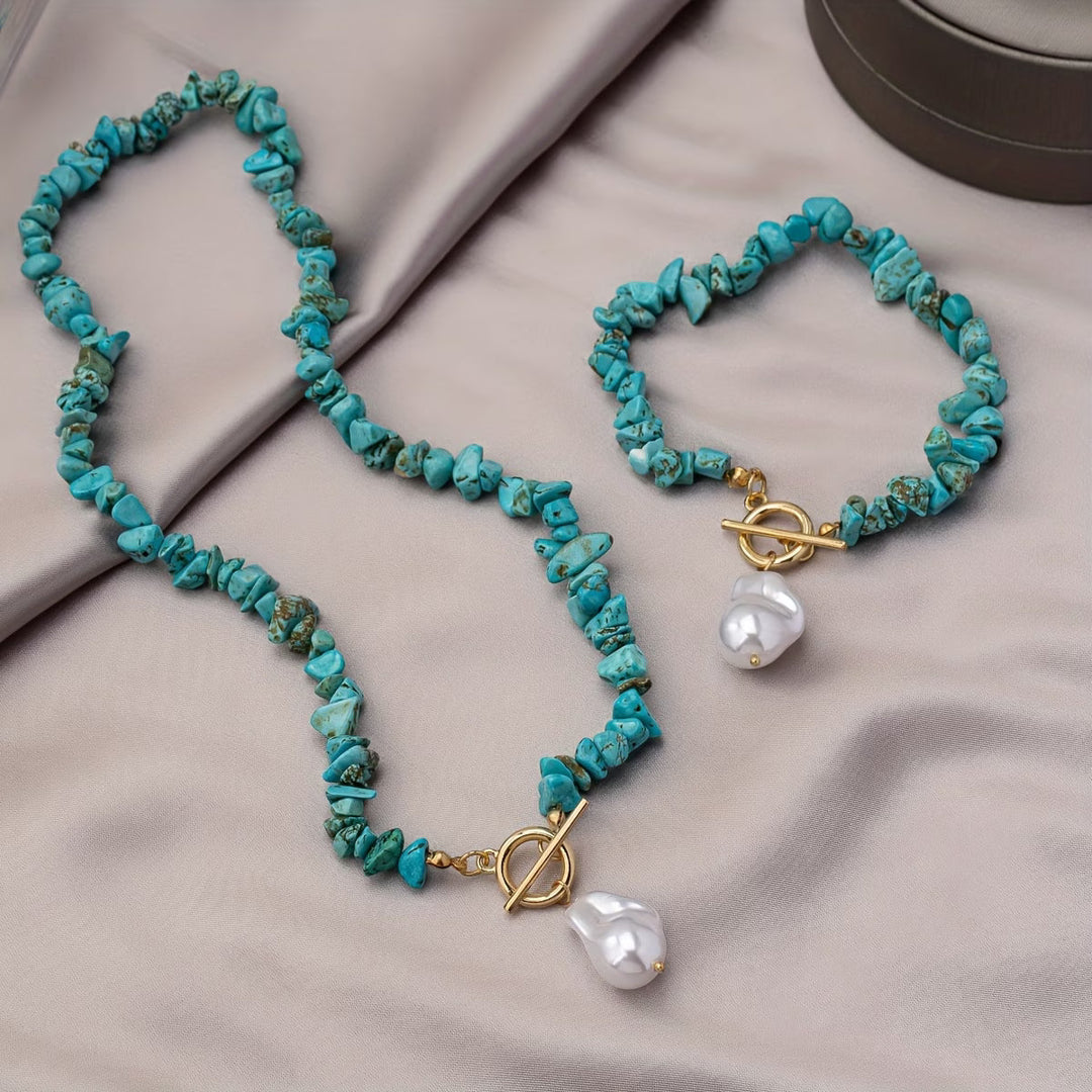 Turquoise & Pearl | Elegant Jewelry Necklace Bracelet Set