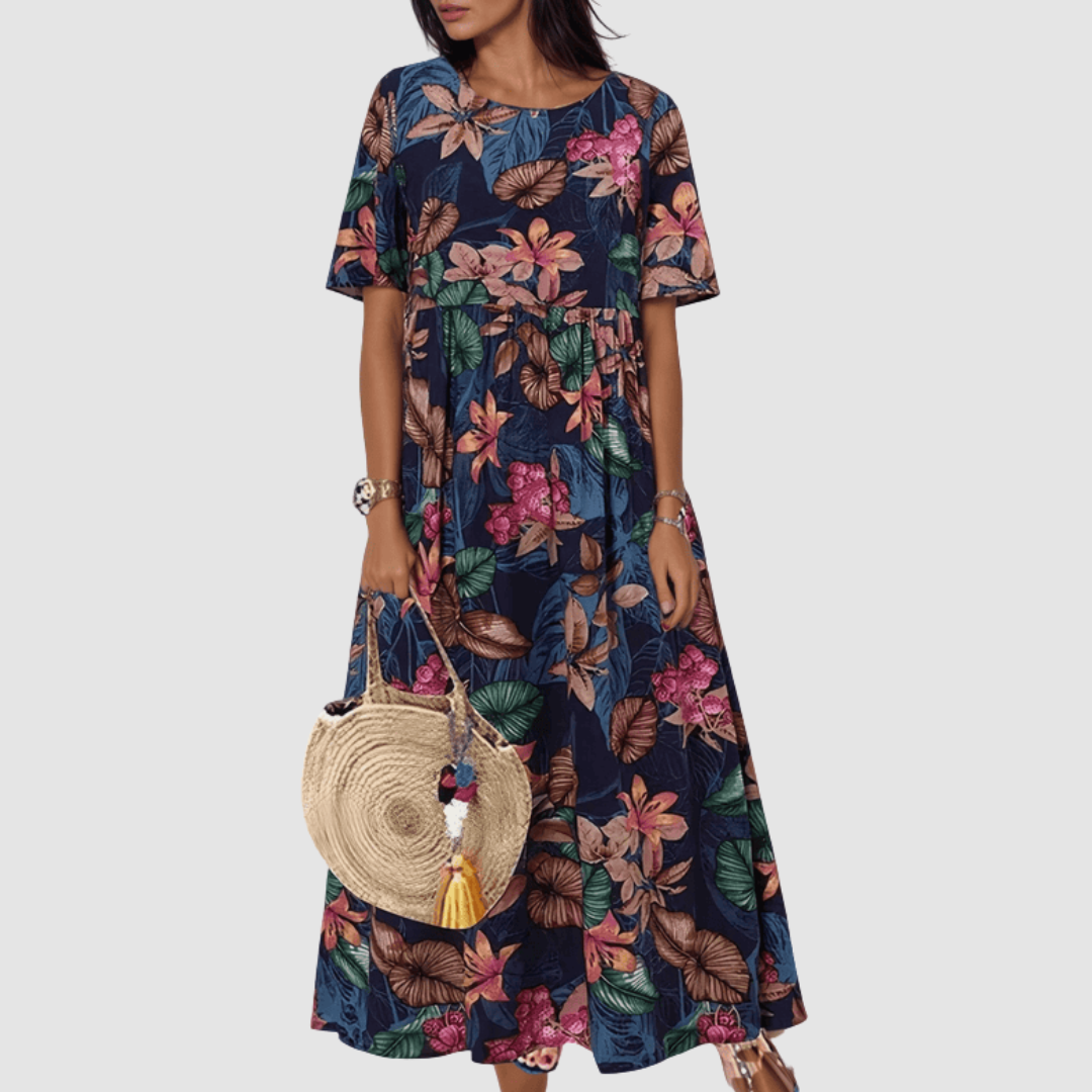 Lia - Elegant Floral Print Midi Dress