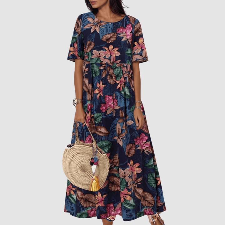 Lia - Elegant Floral Print Midi Dress