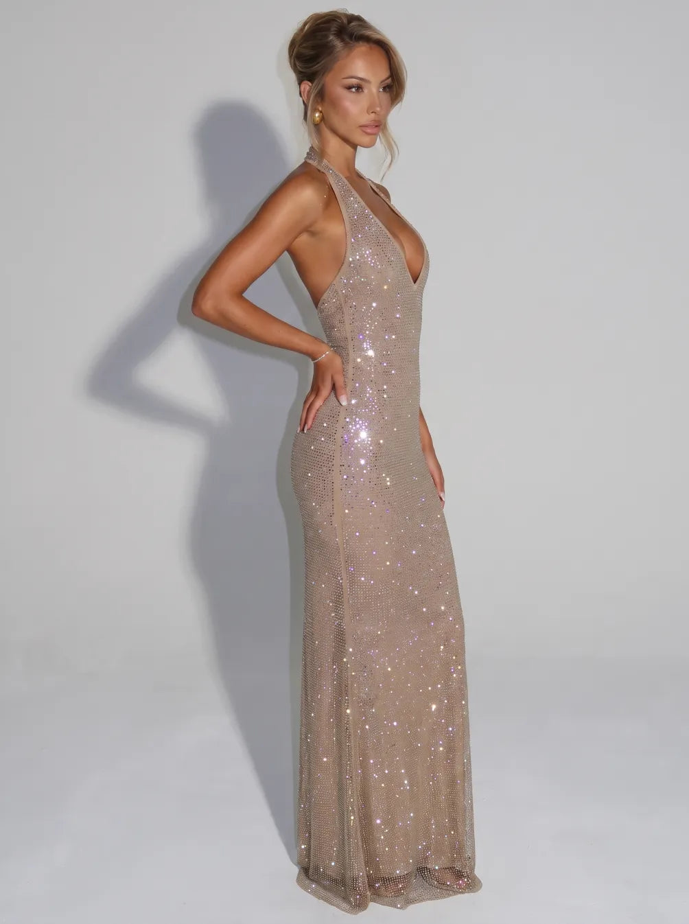 Sirea | Sequin Sheer Panel Midi Dress