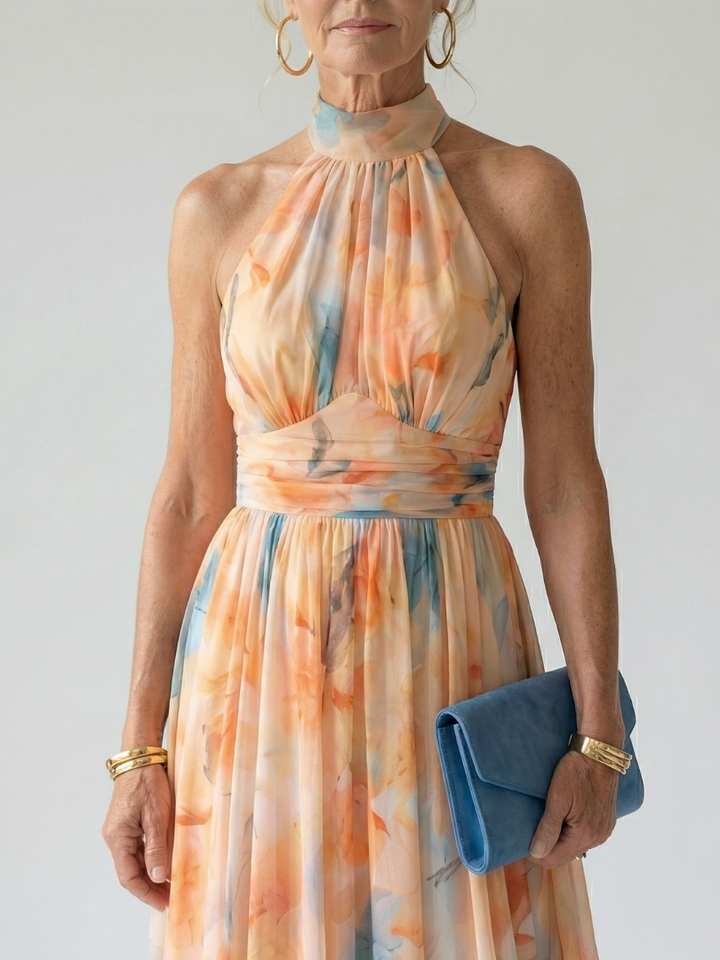 Elin | Soft Halter Three Quarter Midi Dress