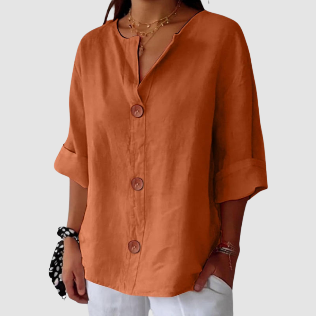 Leah | Casual Three Quarter Sleeve Linen Blouse