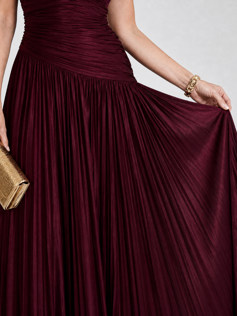 Lemar - Sleeveless Pleated V Neck Midi Dress | Elegant, Feminine, Flattering Midi Dress