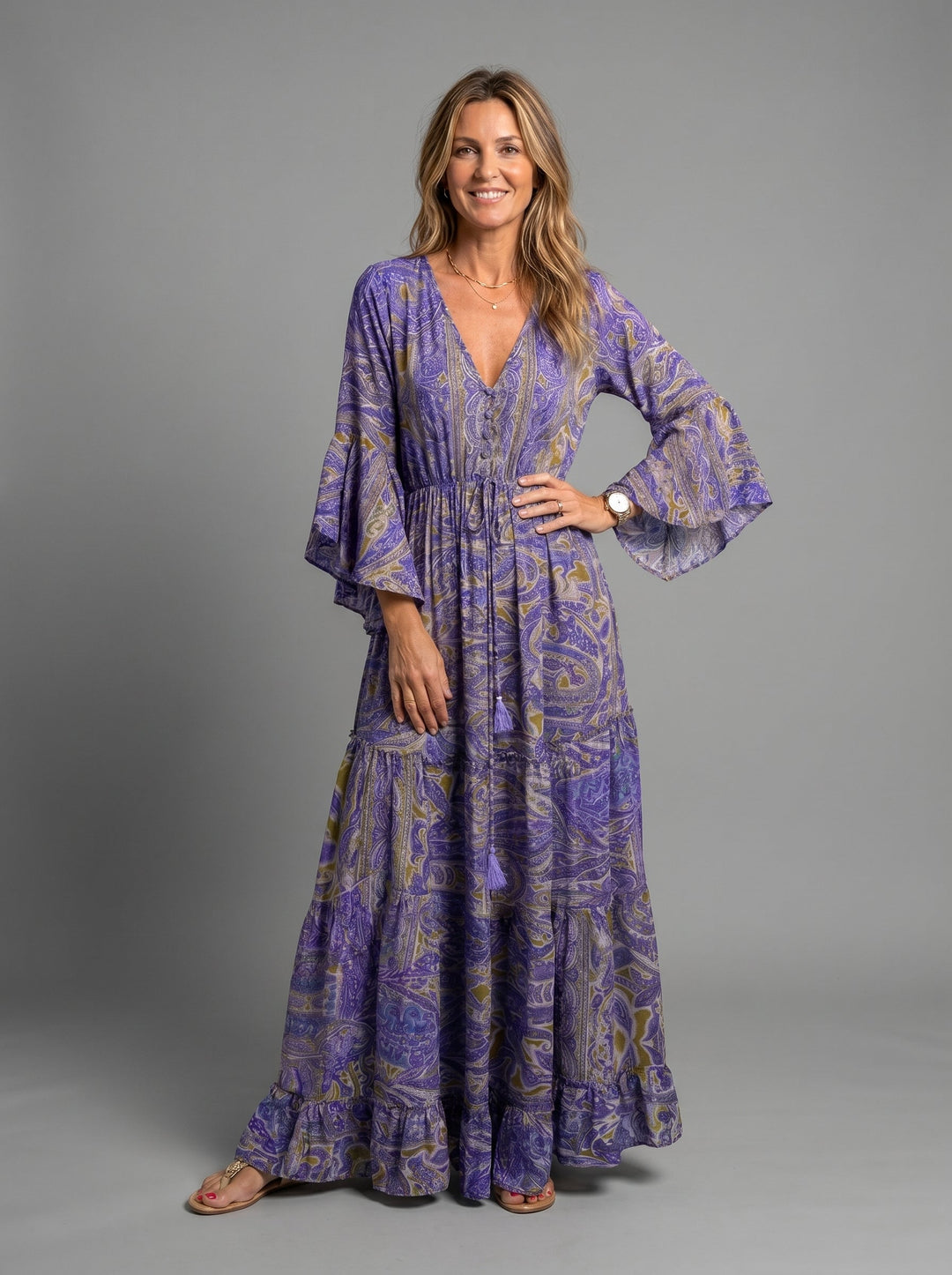 Melody | Floral Print Three Quarter Sleeve Maxi Dress