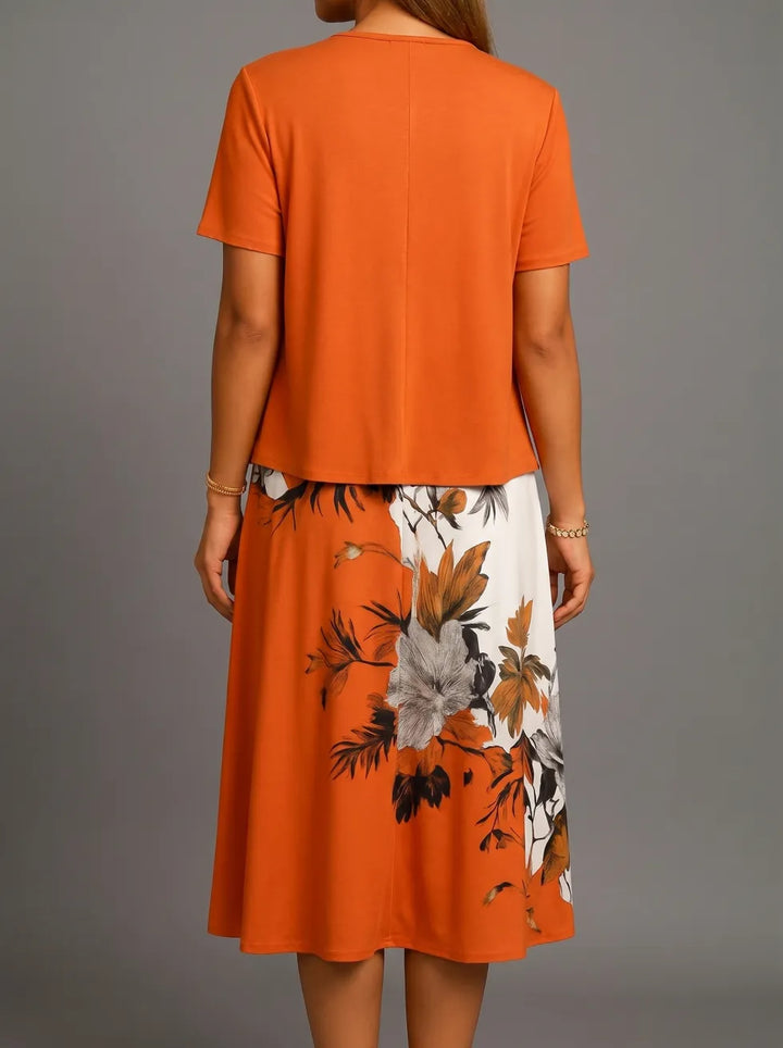 Milena | Floral Print Three Quarter Sleeve Midi Dress