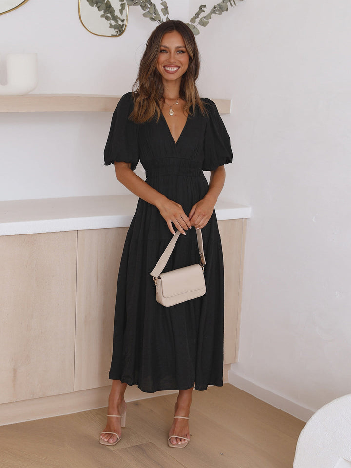 Delia | Floral Print Three Quarter Sleeve Midi Dress