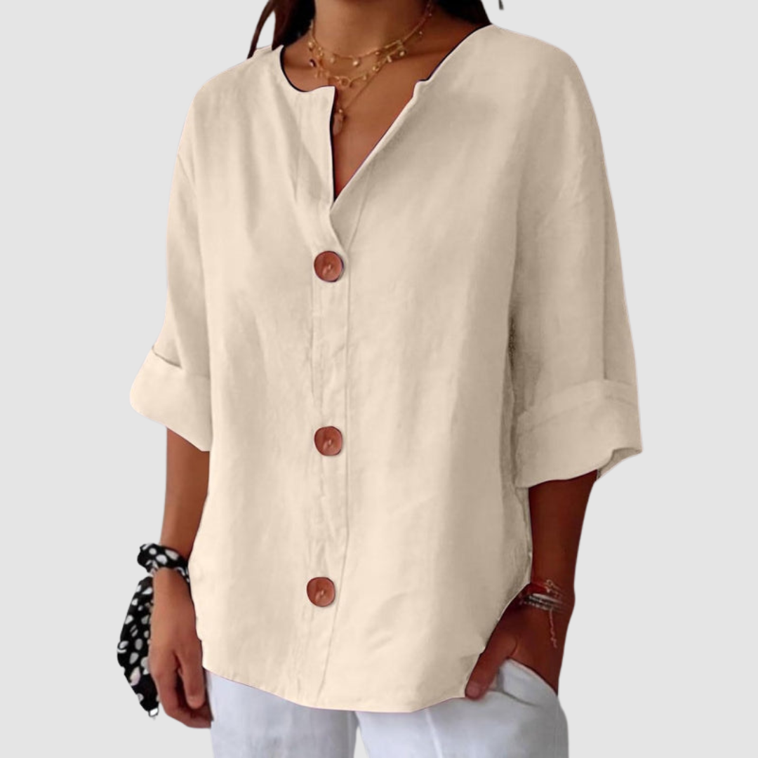 Leah | Casual Three Quarter Sleeve Linen Blouse