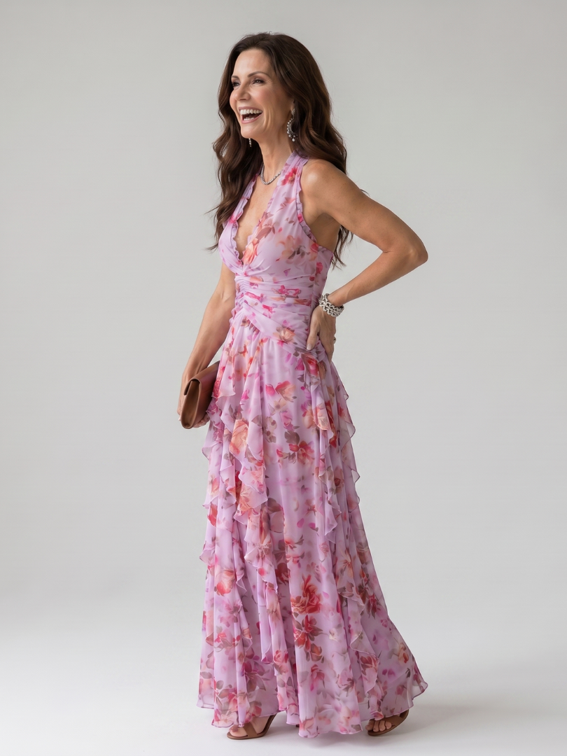Nori | Floral Ruched Bodice Maxi Dress