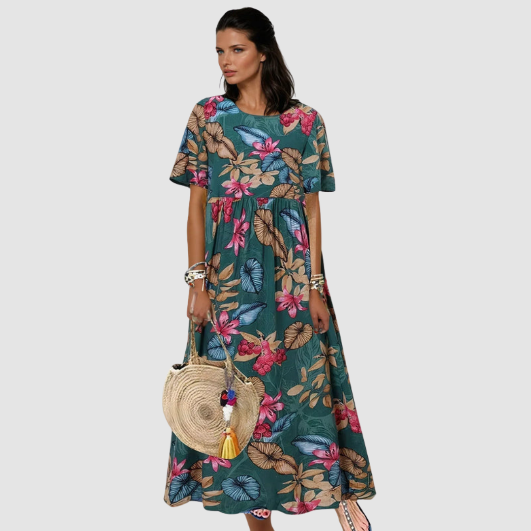 Lia - Elegant Floral Print Midi Dress